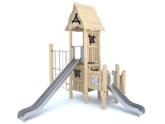 Căsuță cu tobogan și structură de frânghii din salcâm pentru loc de joacă - BGL-8173 imagine principala