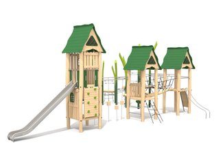 Set cu trei turnuri pentru loc de joacă din salcâm - BGL-8178-4-24IX24-1C imagine principala