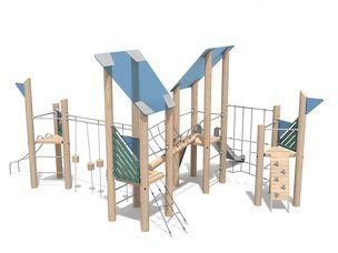 Set de joacă cu patru turnuri din lemn de salcâm cu tobogane pentru loc de joacă - BGL-8364