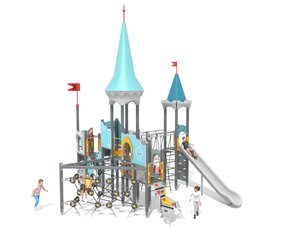 Castel cu două turnuri pentru loc de joacă cu tobogane și structură de frânghii - BGL-8617