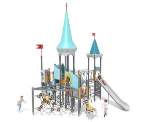 Castel cu două turnuri pentru loc de joacă cu tobogane și structură de frânghii - BGL-8617 imagine principala